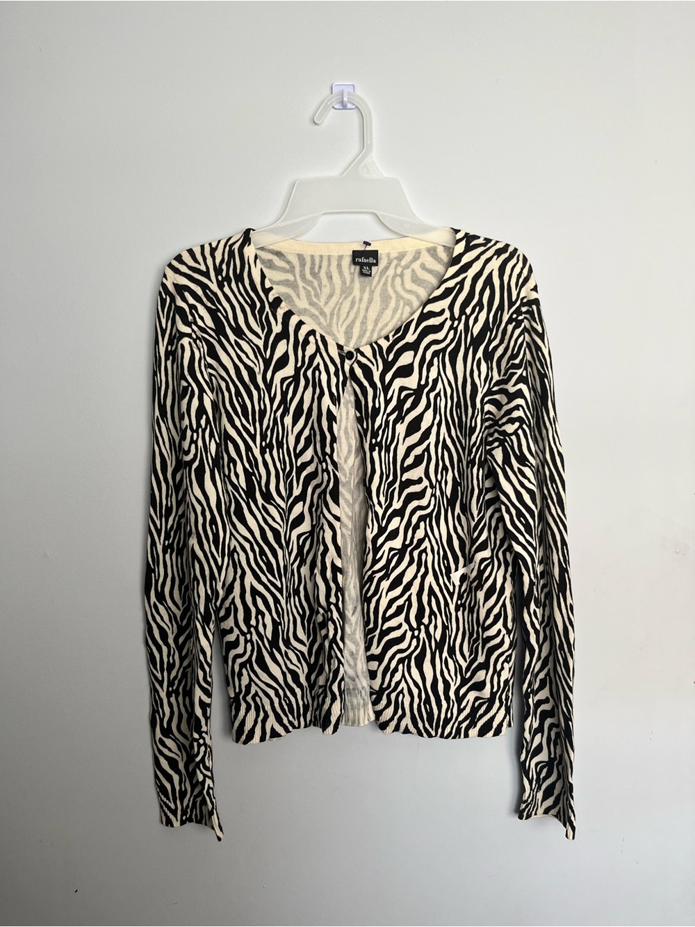 Talbots Black and Cream Zebra-Pattern Cardigan